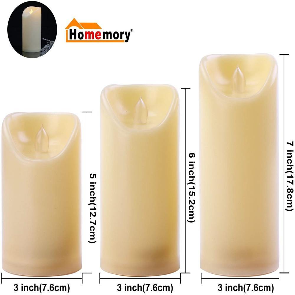 Homemory 3PCS 5“6”7“ Waterproof Pillar Candles with Timer and Remote, Amber Yellow Light - HOMEMORY SHOP